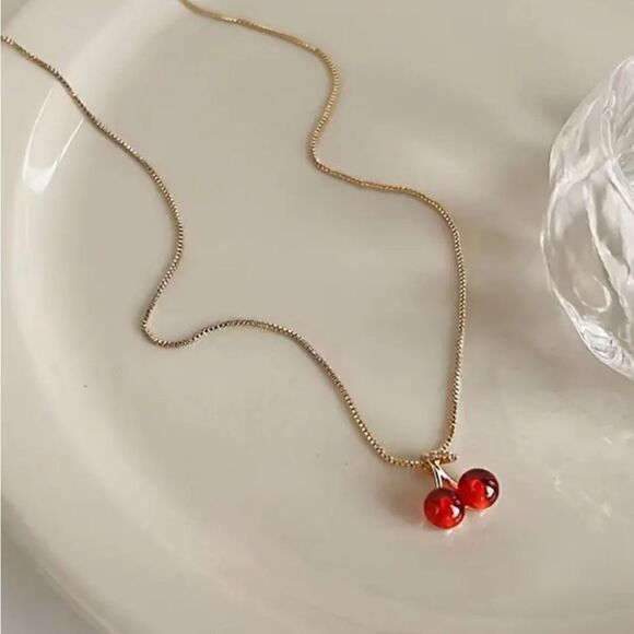 Chic 3pcs Set Cherry Pendant Necklace & Earrings - Picture 8 of 13